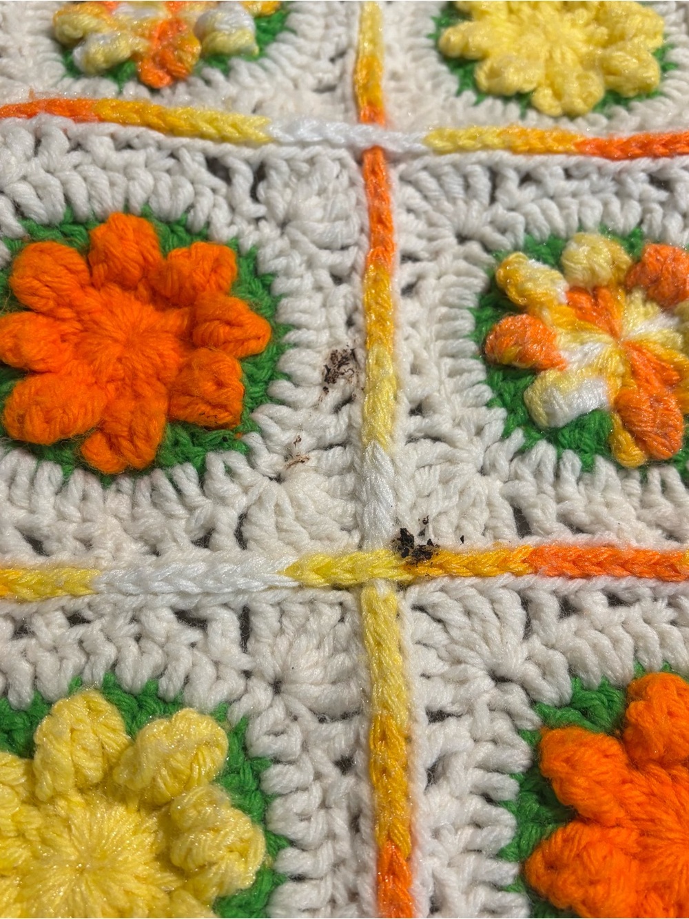 Afghan 3D Granny Flower Knitted Crochet Throw Blanket Orange Yellow 72x45 Groovy - Picture 7 of 8